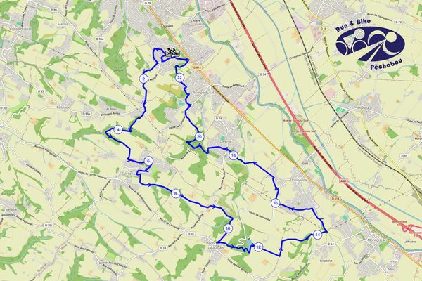 plan parcours run & bike pechabou avec bornes kilométriques sens