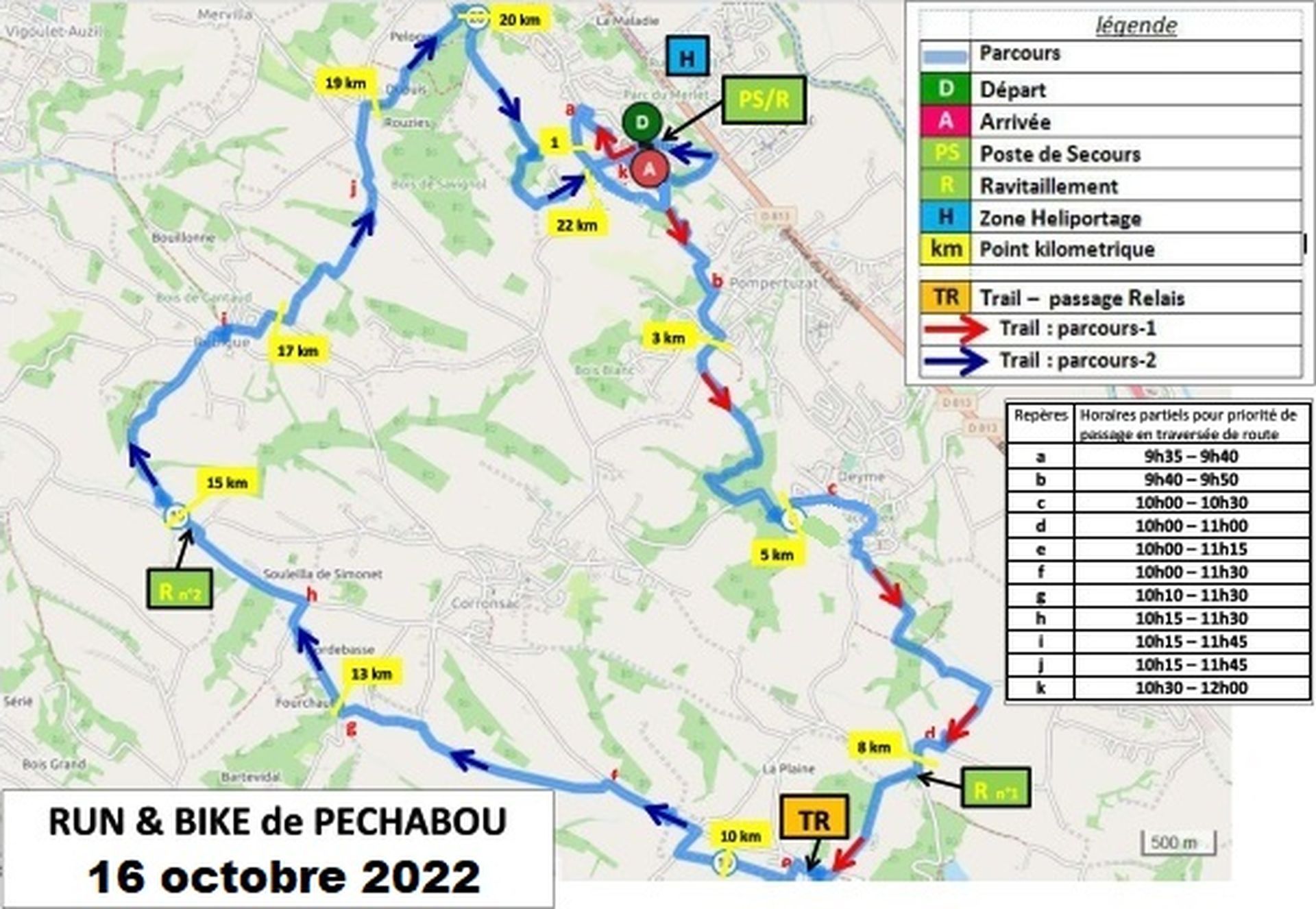 Illustration du balisage temporaire du Run and Bike de Péchabou